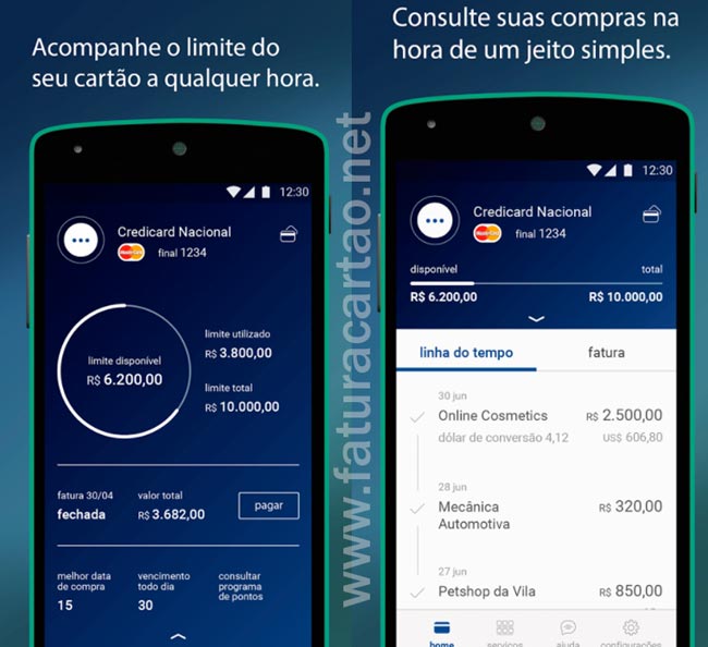 Aplicativo Credicard Fatura celular