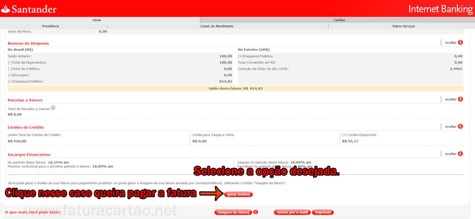 Internet Banking Santander gerar boleto