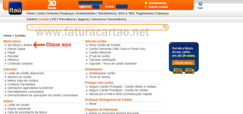 Internet Banking itaú cartões
