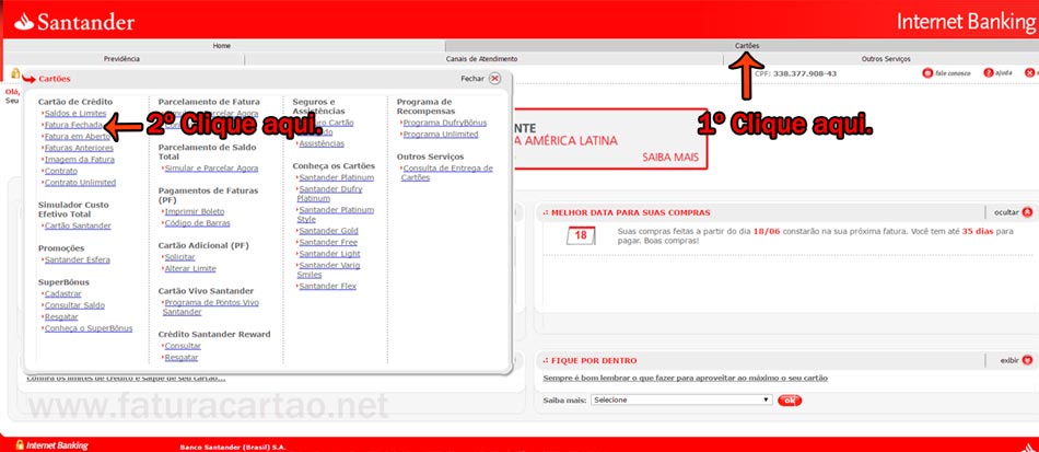 Internet Banking Santander cartões